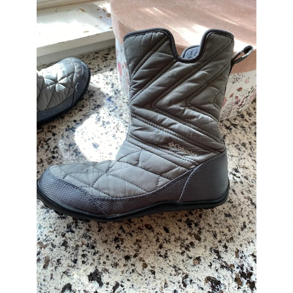 Columbia Minx Mid III Kids 4 Gray Exc Waterproof Omni-Heat Boots Winter Utility